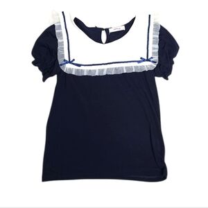 ANK ROUGE navy blue kawaii sailor puff short sleeve Jfashion‎ top shirt S/M